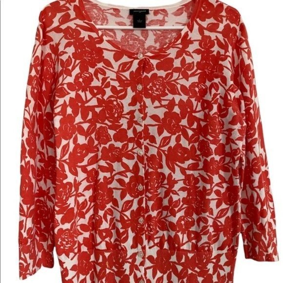 Ann Taylor Sweaters - Ann Taylor Button Down Sweater Large Light Weight Floral Print Orange & …